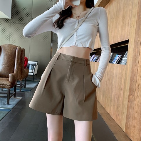 Suit shorts women's summer thin section loose 2023 new high waist thin khaki wide-leg a-line pants