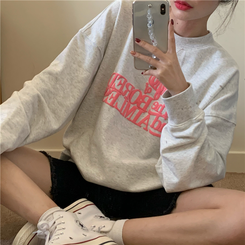 Real price ~ American retro light gray letter round neck sweater women's autumn dress