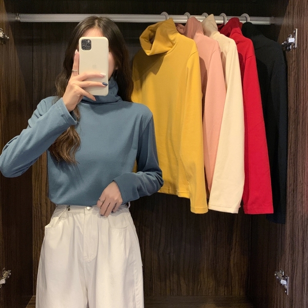 Real price polyester fiber autumn and winter high collar de velvet women's top with double-sided sanding