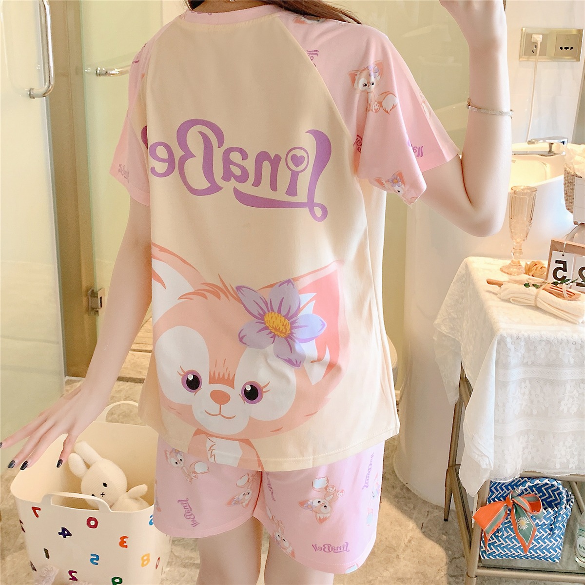 Real shooting summer short sleeved shorts Pajama suit female student lovely cartoon animation leisure Pullover home clothes