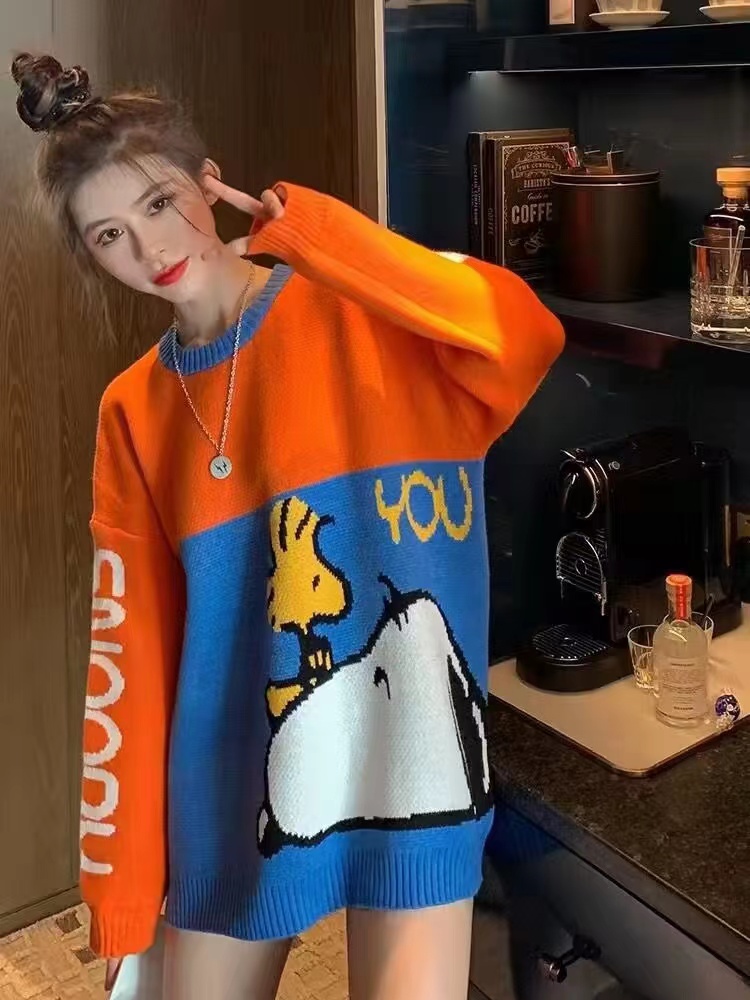 European and Korean Orange Cartoon Sweater Female Mori Pullover Lazy Wind Autumn and Winter Korean Fan Large Version Western-style Age-Reducing Sweater