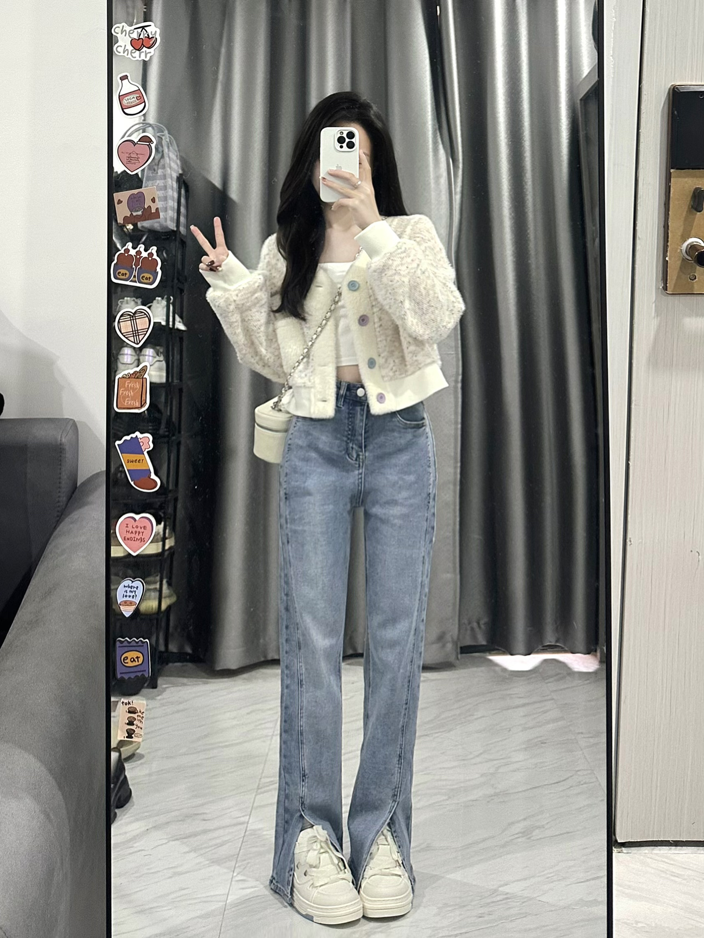 Collar Short Sweater Jacket Women's Spring New Design Sweet and Age-reducing Long-sleeved Knitted Cardigan