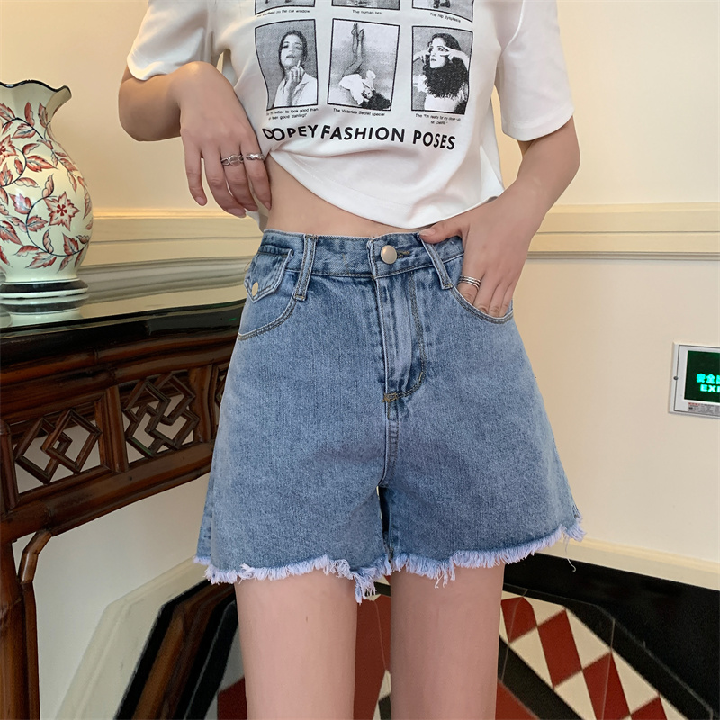 Real shot denim shorts women's new summer fashion high waist slim loose wide leg ultra short A-line hot pants