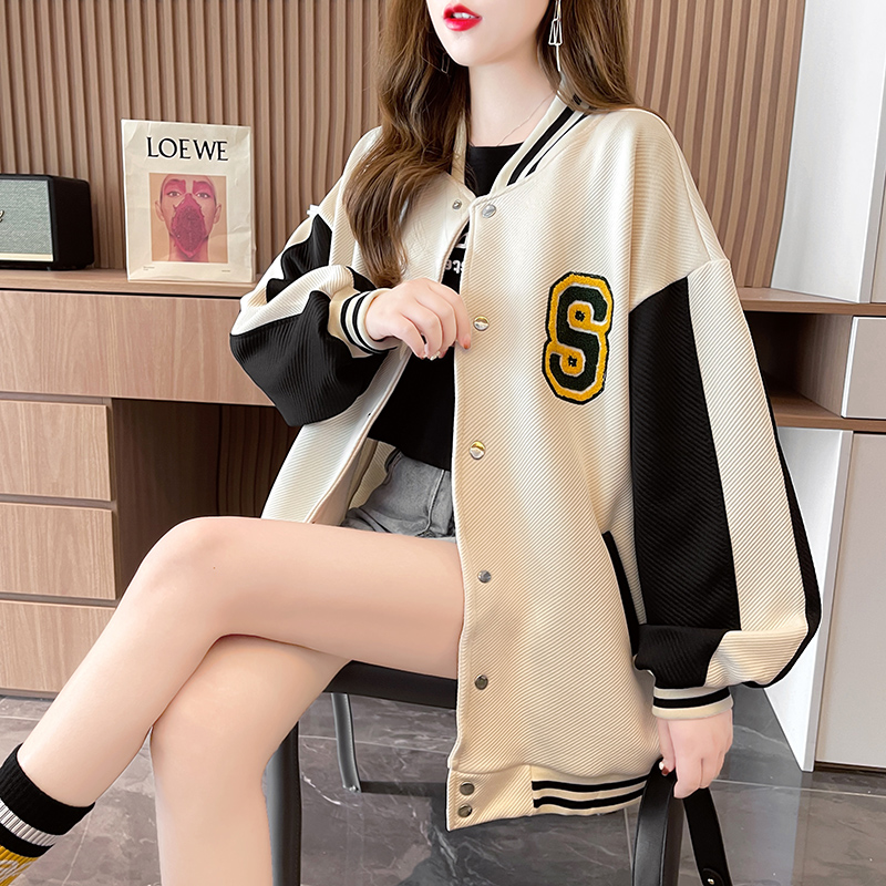 Real shooting back collar cotton large size jacquard baseball uniform 2022 autumn and winter new all-match fashion cardigan sweater