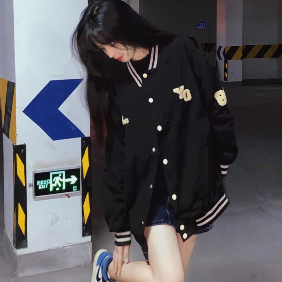 Thickened high-quality version of black baseball uniform jacket women's 2022 spring and autumn new sweater vintage jacket top