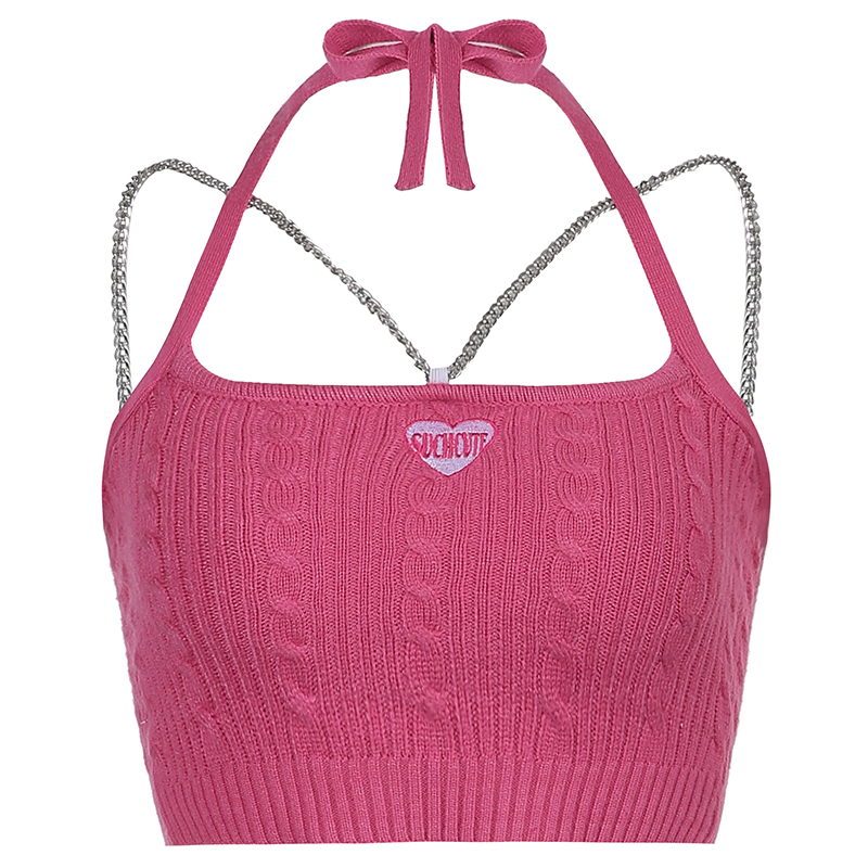 He star sweet spicy wind candy color wool woven chain love letter embroidery with bottom vest and small suspender female