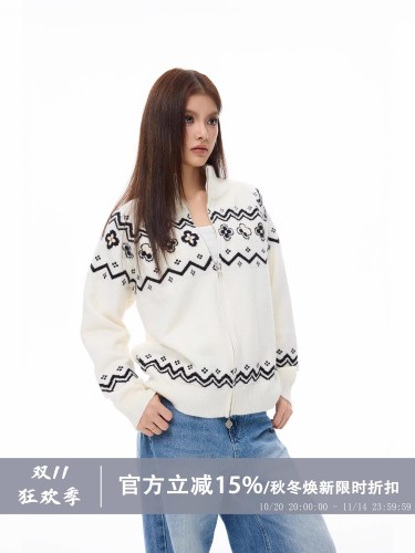 Fair Isle Ethnic-Style Floral Loose and Relaxed Cardigan Sweater for Men and Women—Autumn/Winter