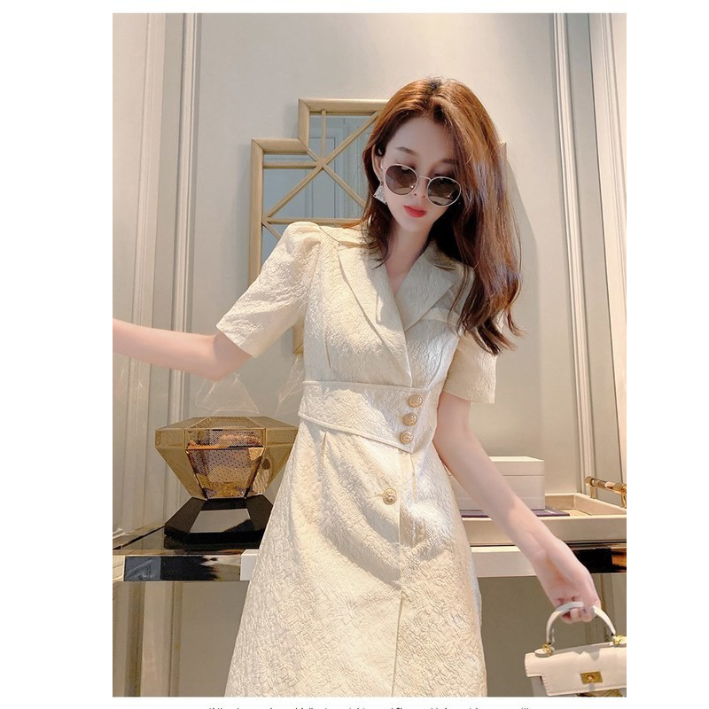 Gas suit dress 2022 new summer dress small man Lapel single breasted thin waist skirt summer women's dress