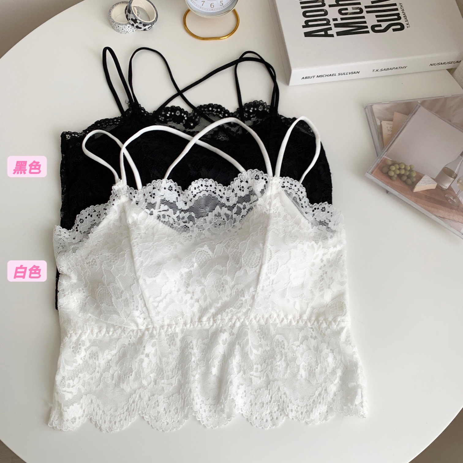 Real price and real shooting spring new style ~ lace suspender vest with breast pad, women's inner layer with spicy girls' breast Wrap Top