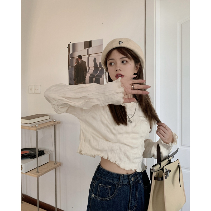 Fashion super hot new loose short section sweet and spicy style long-sleeved T-shirt women's temperament casual all-match student tops women's tide
