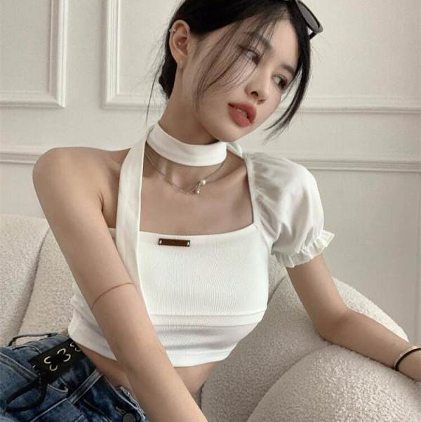 Ice Rib 250g Sweet Spicy Neck Hanging T-shirt Women's Summer New Design Feel Solid Color Spicy