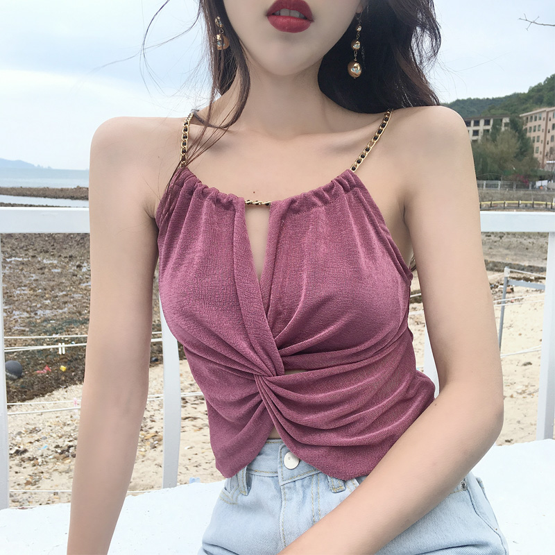 White suspender vest, elegant wind and light proof underwear, backing inside, Hong Kong Style bra top, women's outer wear