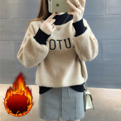 Plush plush thickened Long Sleeve Jacket Women's autumn and winter women's half high collar loose letter Pullover