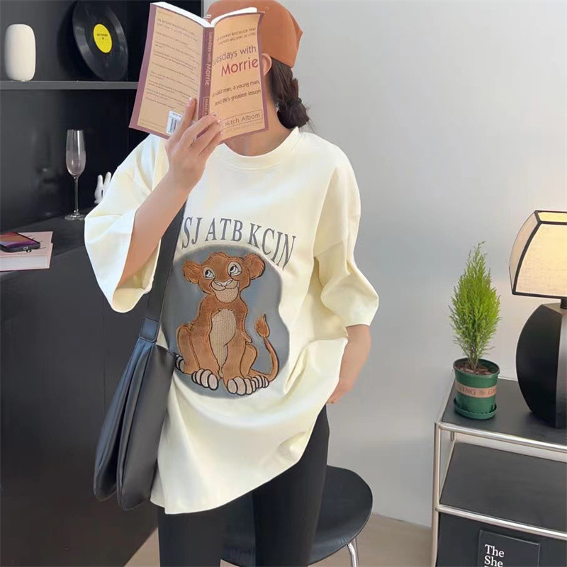 Pack collar German velvet T-shirt women's round neck short-sleeved loose 2023 spring new cartoon bottoming shirt top
