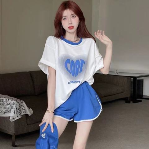 Salt sports suit female summer small net red fashion age reduction casual slim short-sleeved shorts two-piece trendy