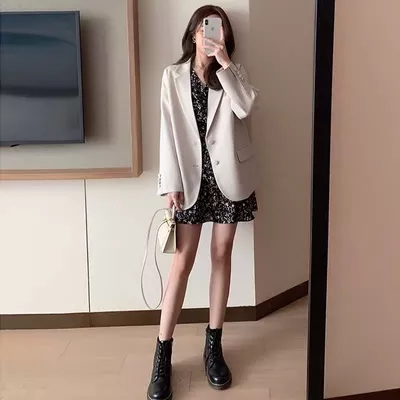 2021 autumn new small man fried Street suit suit set British style coat women's Korean Style Floral Dress