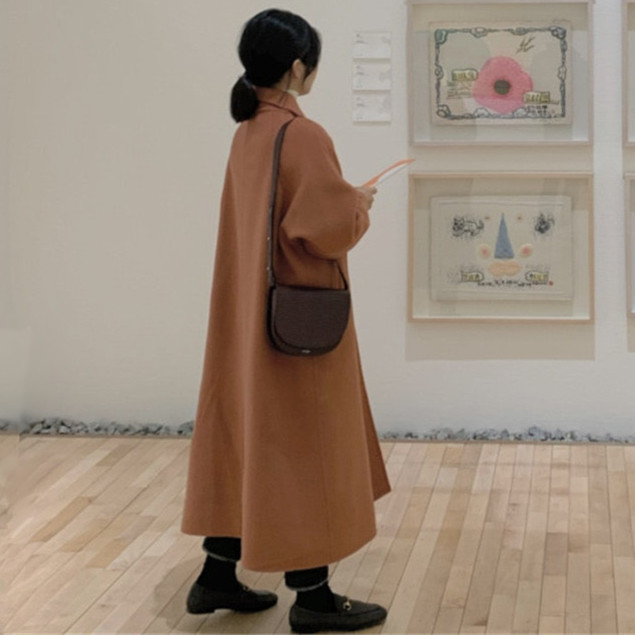 Simple Lapel single breasted handmade double-sided cashmere coat women's autumn and winter 2021 medium and long wool coat large