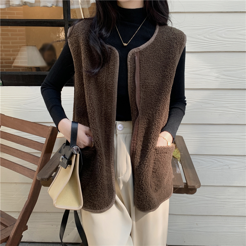 Real price real shot autumn and winter new Korean version V-neck sheep cake wool vest coat women