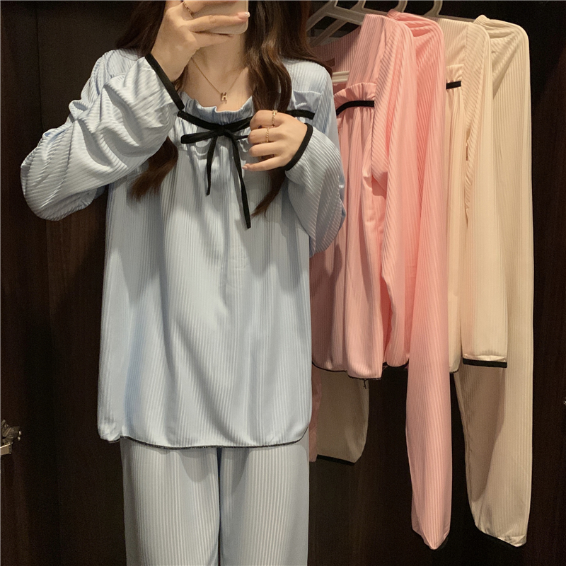 Real auction real price Autumn new bowknot age-reducing long-sleeved pajamas can be worn outside suit home clothes