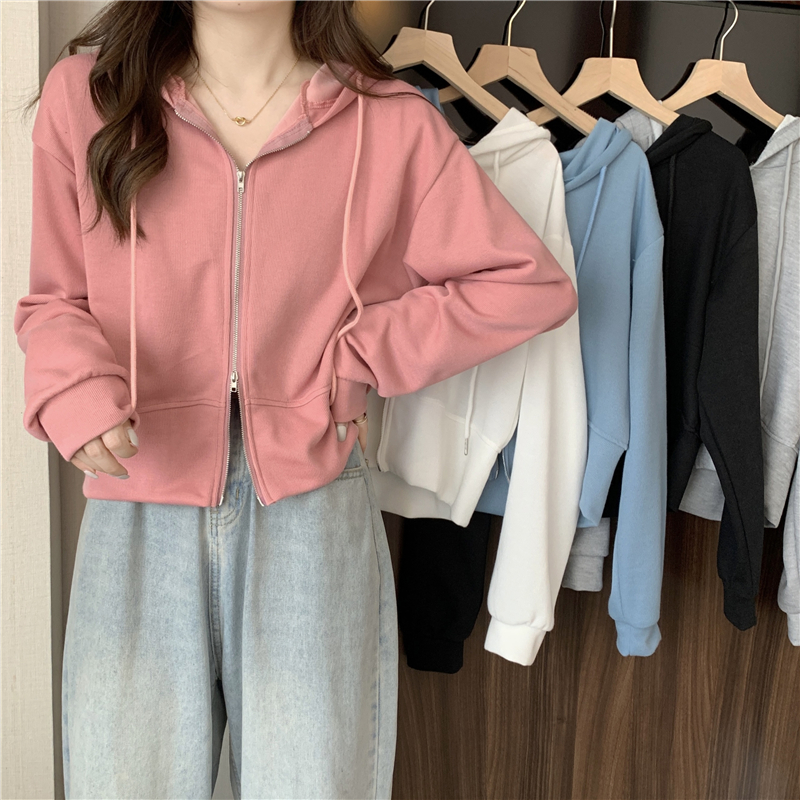 Real price new spring Korean zipper design sense hooded long sleeved Sweater Jacket Women