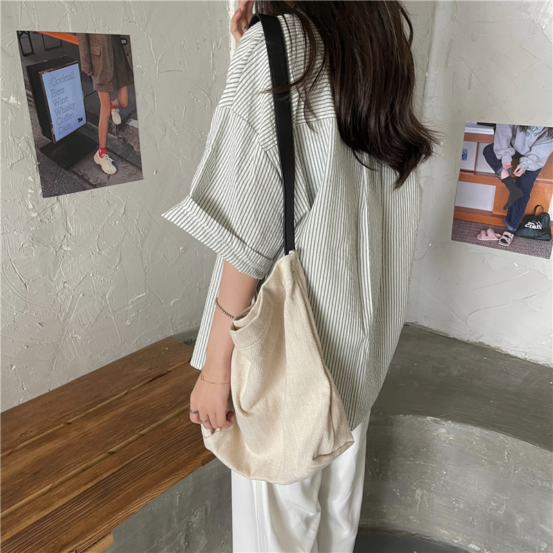 Real price summer new lazy style loose Short Sleeve Striped Shirt