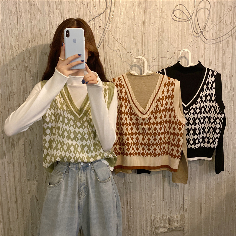 New loose V-neck sleeveless sweater in autumn and winter women's Vest