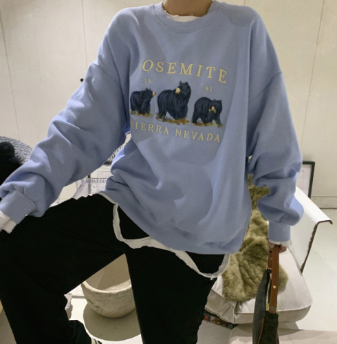 Real shot of new Korean version of plush loose Embroidery Crew Neck BM three bears cartoon sweater women fashion ins in autumn and winter 2020