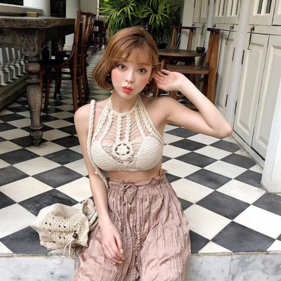 Bohemian knitted hollow out suspender vest women's Island Vacation Thailand travel belt cushion