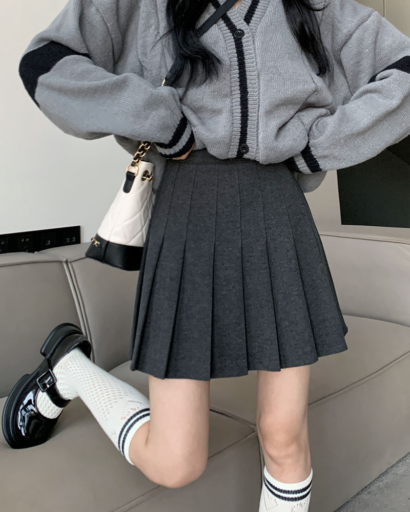 Real shot real price woolen pleated skirt women's A-line skirt autumn and winter 2022 new Korean version thin skirt