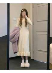 Matsumoto Mourning Autumn Women's 2022 New Bottoming Skirt Slim High Sense Long Sleeve Knitted Fishtail Dress