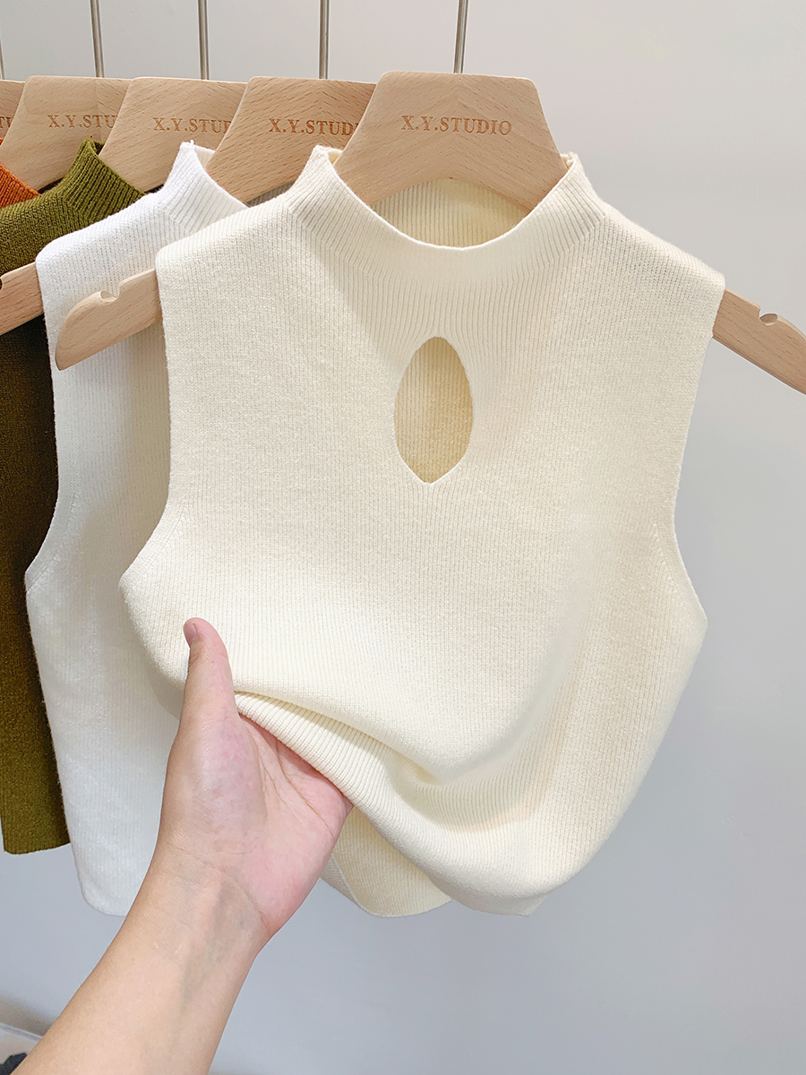 Chic half-high collar knitted small camisole women's inner bottoming shirt autumn and winter outerwear sweater short top
