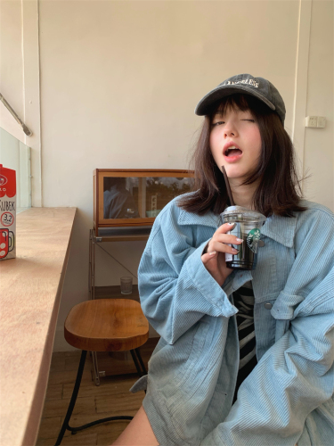 Real price real price fashionable foreign style loose and thin polo collar corduroy oversize large coat women