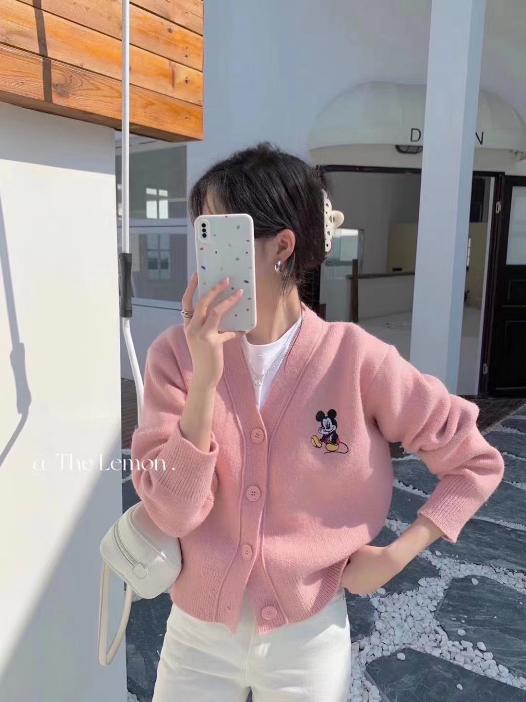 thelemon Korean V-neck knitted cardigan jacket for women in early spring new long-sleeved versatile short top for women