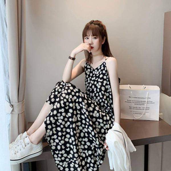 Little Daisy Floral Chiffon Dress Fairy Skinny Skirt Super Sensen French Condole Strap Girl Dress