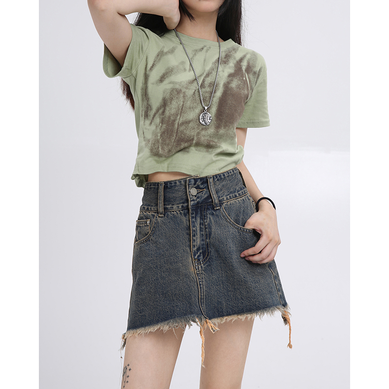 Official picture 6535 stretch cotton American short-sleeved T-shirt for women summer short style slimming and sweet