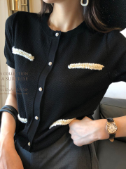 Brand elegant French exquisite summer thin ice hemp short sleeve cardigan thin jacket women