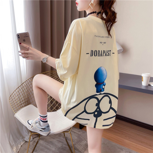 Real shot cotton net red same short sleeve t-shirt female Chardonnay a dream round neck middle long student top large women's dress