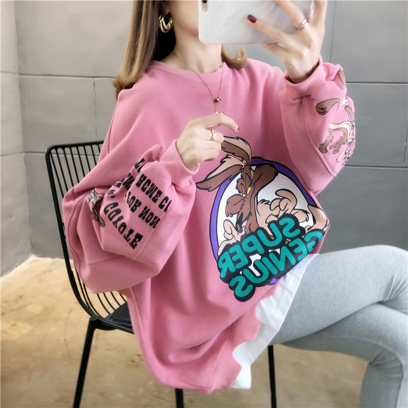 Real shooting cotton large size women's clothing spring and autumn thin long sleeve sweater women's Korean version loose and thin fake two-piece top net red