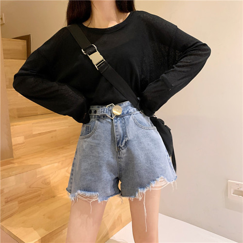 Real shot real price denim shorts women's new high waist thin Korean version loose wide leg versatile shorts hot pants