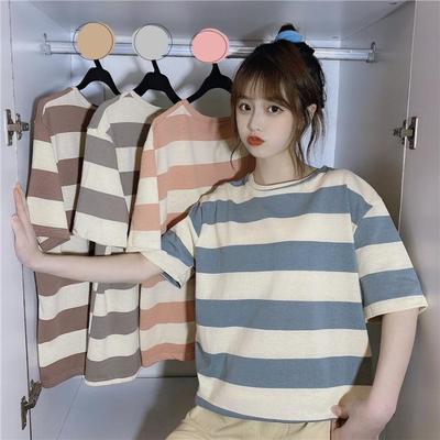 Harajuku color stripe short sleeve shirt