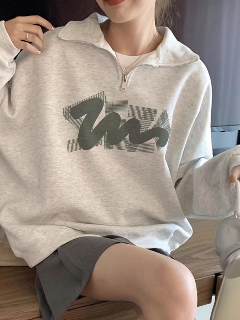 Lazy-style zipper sweatshirt for women in autumn new style loose slimming niche non-colliding style top