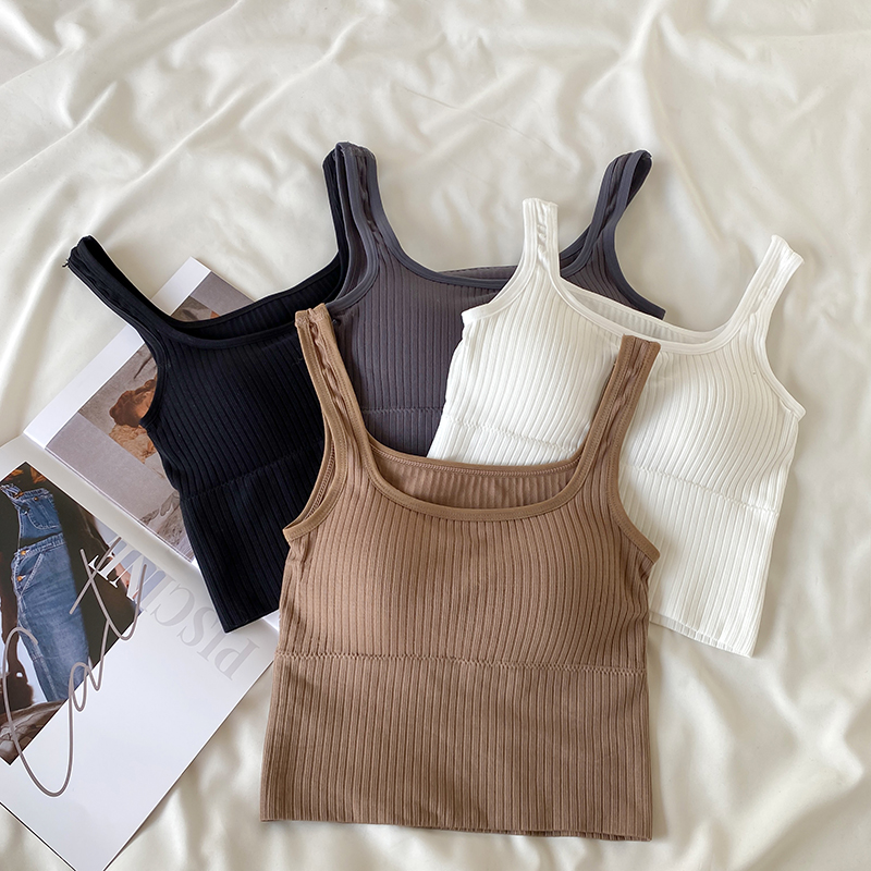 The real shot is not reduced. Wide shoulder strap vest, comfortable square collar, vertical stripes, all-match single wear, inner vest, slim sling