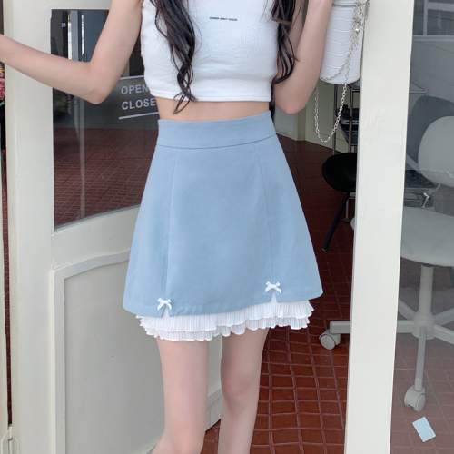 Real shooting and real price summer Korean version new high waist splicing short skirt looks thin, sweet and A-line skirt