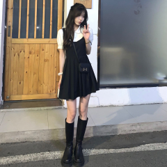 Jmhop fairy tale princess dream waist dress 2021 new fake two pieces pleated skirt with black skirt