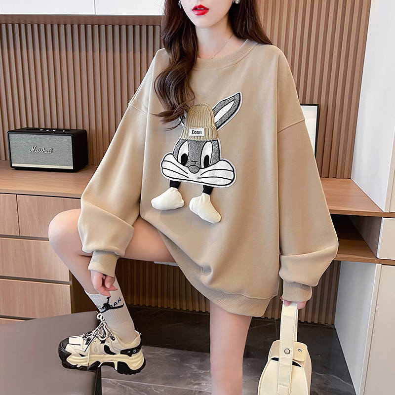 Real shot winter new Korean version loose cartoon three-dimensional decoration mid-length plus size plus velvet sweater women