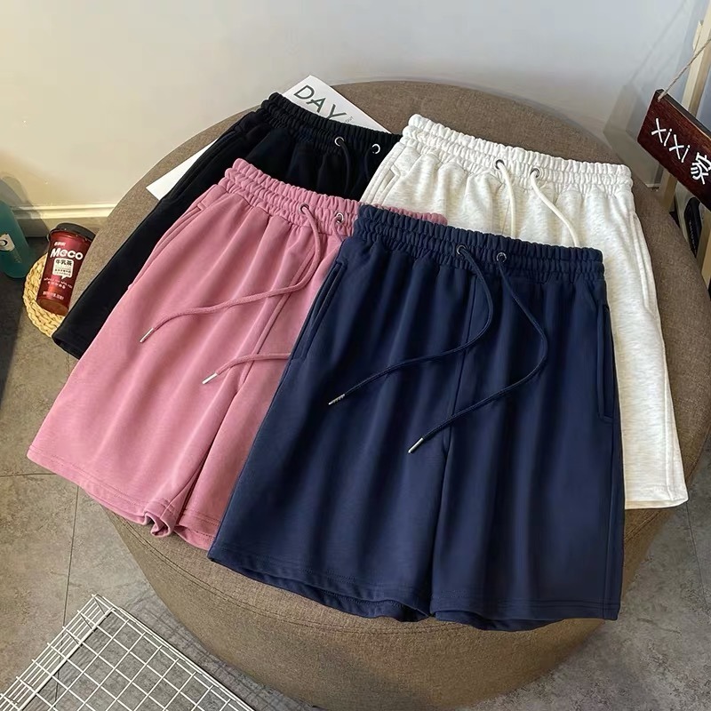 High waist solid color Capris women's straight barrel Hong Kong Style slim loose sports casual pants
