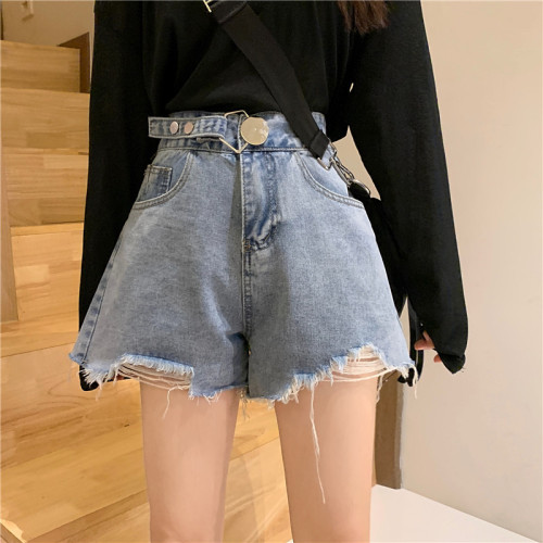 Real shot real price denim shorts women's new high waist thin Korean version loose wide leg versatile shorts hot pants