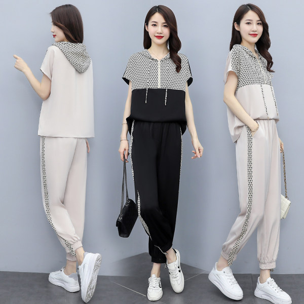 Sports and leisure suit women's short sleeve 2022 new summer fashion, foreign style, fried street, reduced age running, slim two-piece set