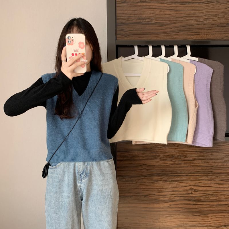 Real price ~ autumn and winter middle neck long sleeve bottoming shirt + texture warm solid color versatile Waistcoat Vest