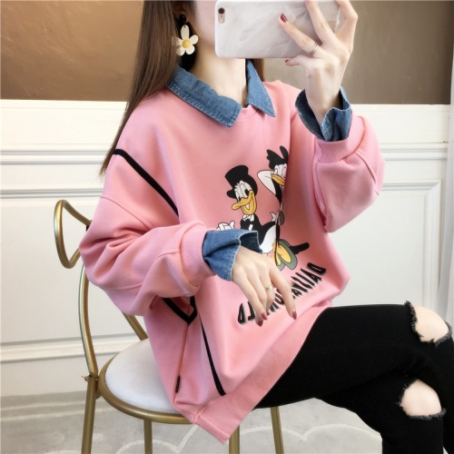 Real shooting of spring new Korean polo collar cartoon loose fake two large and thin women's sweater